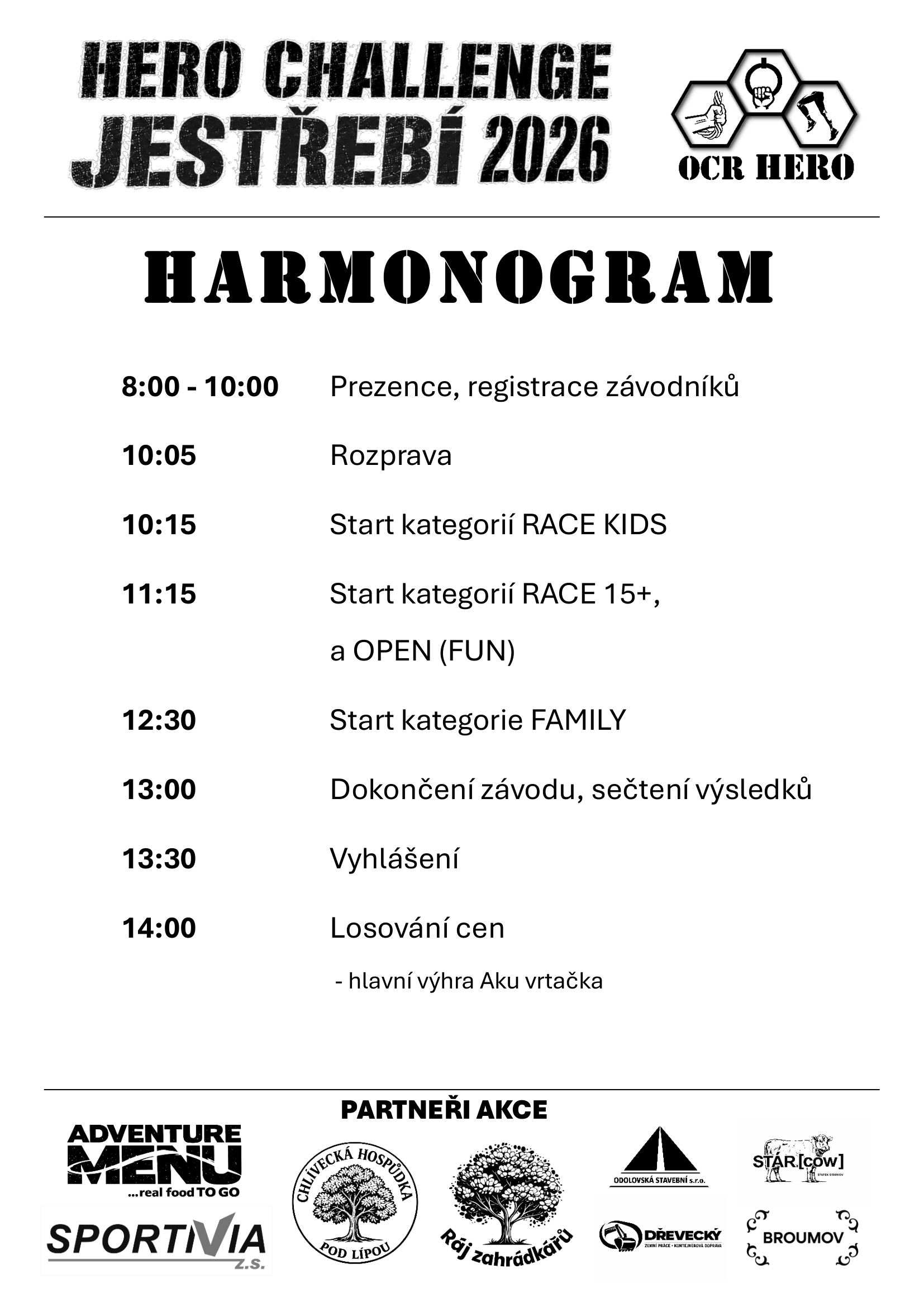 Harmonogram HERO CHALLENGE Jestřebí 2026